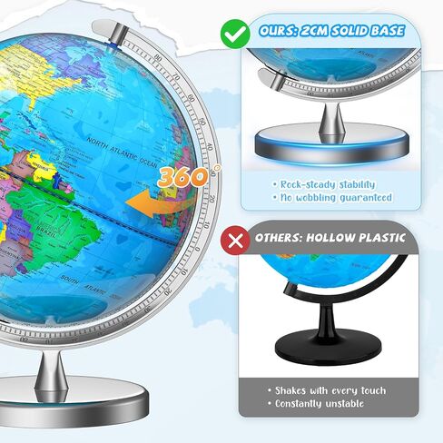 12" Illuminated World Globe for Children & Adults, Globe Lamp with World Map for Kids, Stable Heavy Metal Base, Interactive STEM Learning Gift & Night Light in Kuwait