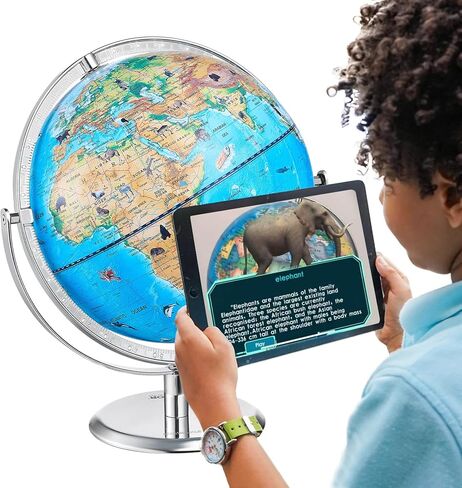 VEVOR Educational World Globe، 10 بوصة/254 مم، كرة أرضية تفاعلية للأطفال، مع تطبيق AR Golden، دوران 720 درجة، إضاءة LED ليلية، 197 معرفة ناشيونال جيوغرافيك، لعبة STEM، للأطفال من سن 4 إلى 10 سنوات in Kuwait