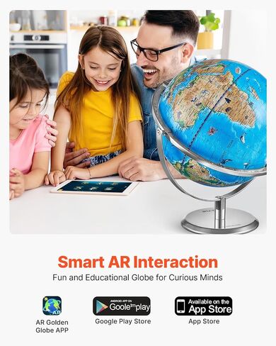 VEVOR Educational World Globe، 10 بوصة/254 مم، كرة أرضية تفاعلية للأطفال، مع تطبيق AR Golden، دوران 720 درجة، إضاءة LED ليلية، 197 معرفة ناشيونال جيوغرافيك، لعبة STEM، للأطفال من سن 4 إلى 10 سنوات in Kuwait