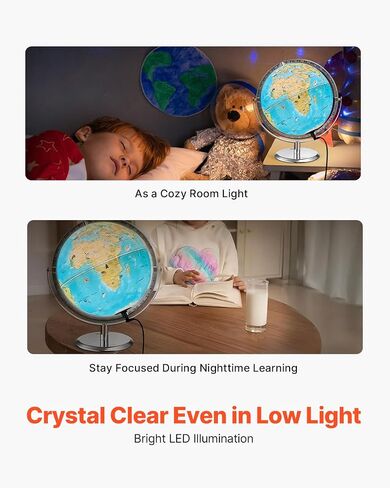 VEVOR Educational World Globe، 10 بوصة/254 مم، كرة أرضية تفاعلية للأطفال، مع تطبيق AR Golden، دوران 720 درجة، إضاءة LED ليلية، 197 معرفة ناشيونال جيوغرافيك، لعبة STEM، للأطفال من سن 4 إلى 10 سنوات in Kuwait