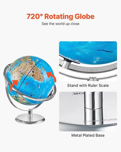 VEVOR Educational World Globe، 10 بوصة/254 مم، كرة أرضية تفاعلية للأطفال، مع تطبيق AR Golden، دوران 720 درجة، إضاءة LED ليلية، 197 معرفة ناشيونال جيوغرافيك، لعبة STEM، للأطفال من سن 4 إلى 10 سنوات in Kuwait