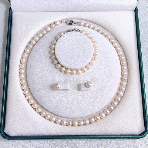 قلادة لؤلؤة المياه العذبة للنساء - 7-8 ملم AAA REAL REAL JEWELRY مجموعة قلادة ، سوار ، أقراط ، مثالية لحفل الزفاف ، الحفلات ، الذكرى السنوية in Saudi Arabia