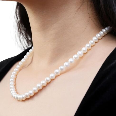 قلادة لؤلؤة المياه العذبة للنساء - 7-8 ملم AAA REAL REAL JEWELRY مجموعة قلادة ، سوار ، أقراط ، مثالية لحفل الزفاف ، الحفلات ، الذكرى السنوية in Saudi Arabia