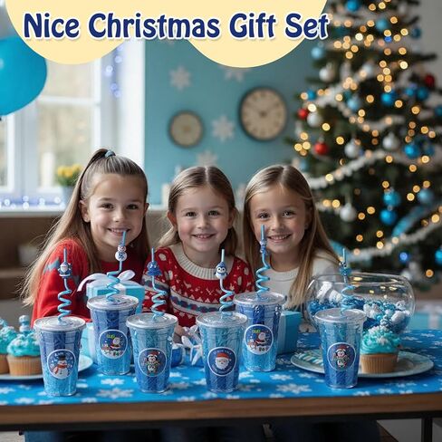 Vesici 124 Pcs Christmas Plastic Cups Bulk with Lids Straws Stickers Raffia Snowman Santa Claus Plastic Cups Xmas Disposable Clear Mugs Party Favor Holiday Birthday Wedding Party Supplies, 24 Sets in Saudi Arabia