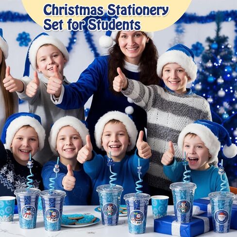 Vesici 124 Pcs Christmas Plastic Cups Bulk with Lids Straws Stickers Raffia Snowman Santa Claus Plastic Cups Xmas Disposable Clear Mugs Party Favor Holiday Birthday Wedding Party Supplies, 24 Sets in Saudi Arabia