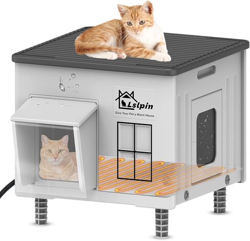 Large Heated Cat House for Outdoor Cats in Winter, Lslpin Weatherproof & Elevated Outdoor Feral Cat Shelter with Pet Heating Pad Bed, Outside Cat House for Stray Barn Cat 20"*16"*18" in Kuwait