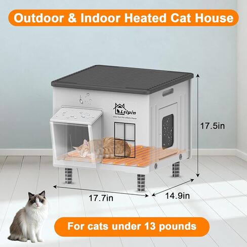 Large Heated Cat House for Outdoor Cats in Winter, Lslpin Weatherproof & Elevated Outdoor Feral Cat Shelter with Pet Heating Pad Bed, Outside Cat House for Stray Barn Cat 20"*16"*18" in Kuwait