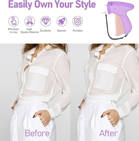 مسدس غرز صغير للملابس، مسدس علامات الملابس، مسدس تثبيت سريع للملابس مع 6 إبر دقيقة، 2000 قطعة من مثبتات مسدس العلامات (1000 أبيض و1000 أسود) in Kuwait