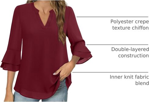 Lotusmile Womens Tops Dressy Casual 3/4 Tiered Bell Sleeve Blouses Double Layered Chiffon Work Tunic Shirts in Kuwait