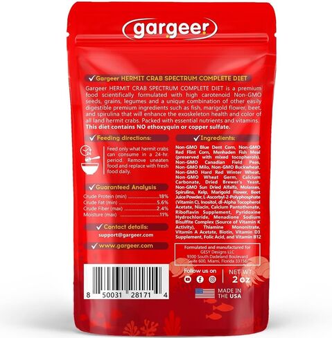 Gargeer 2oz Hermit Crab Food. Non-GMO, Premium Ingredients, Made in USA in Saudi Arabia