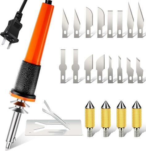 Honoson 22 Pieces Electric Hot Knife Cutter Tool Kit Include Heated Knife Plastic Cutter With Multipurpose 16 Blades 4 Blade Holders Metal Stand For Soft Thin Plastic Foam Stencils(Orange) in Kuwait