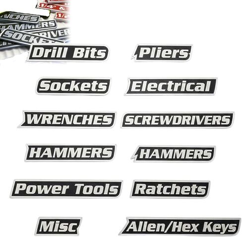 12 حزمة من ملصقات صندوق الأدوات المغناطيسية، وملصقات صندوق الأدوات المطبوعة ثلاثية الأبعاد، وملحقات تنظيم صندوق الأدوات العامة، وعلامات قابلة لإعادة الاستخدام لصناديق الأدوات الفولاذية، والعربات، والأدراج، والخزائن (أسود) in Kuwait