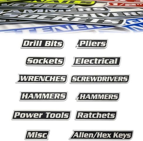 12 حزمة من ملصقات صندوق الأدوات المغناطيسية، وملصقات صندوق الأدوات المطبوعة ثلاثية الأبعاد، وملحقات تنظيم صندوق الأدوات العامة، وعلامات قابلة لإعادة الاستخدام لصناديق الأدوات الفولاذية، والعربات، والأدراج، والخزائن (أسود) in Kuwait