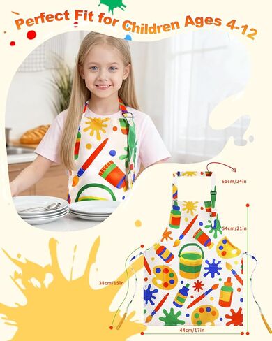 مريلة أطفال من Oiomniv - مريلة رسم للأطفال مقاومة للماء مع جيبين كبيرين، مريلة أطفال قابلة للغسل للطهي والخبز in Kuwait
