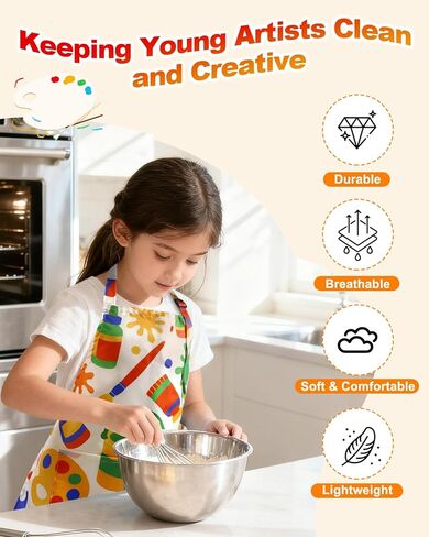 مريلة أطفال من Oiomniv - مريلة رسم للأطفال مقاومة للماء مع جيبين كبيرين، مريلة أطفال قابلة للغسل للطهي والخبز in Kuwait