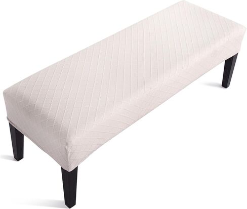 Fuloon Stretch Jacquard Dining Bench Cover - Anti-Dust Removable Bench Slipcover Washable Bench Seat Protector Cover for Living Room, Bedroom, Kitchen (Beige) in Kuwait