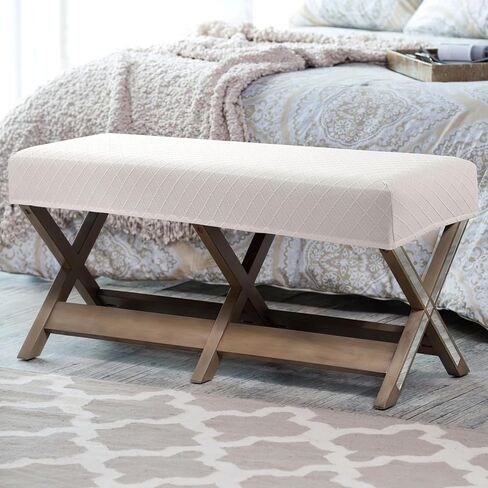 Fuloon Stretch Jacquard Dining Bench Cover - Anti-Dust Removable Bench Slipcover Washable Bench Seat Protector Cover for Living Room, Bedroom, Kitchen (Beige) in Kuwait