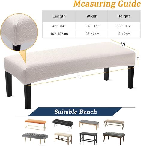Fuloon Stretch Jacquard Dining Bench Cover - Anti-Dust Removable Bench Slipcover Washable Bench Seat Protector Cover for Living Room, Bedroom, Kitchen (Beige) in Kuwait