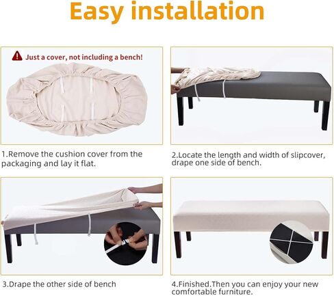 Fuloon Stretch Jacquard Dining Bench Cover - Anti-Dust Removable Bench Slipcover Washable Bench Seat Protector Cover for Living Room, Bedroom, Kitchen (Beige) in Kuwait
