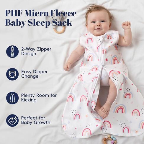PHF Soft Micro-Fleece Baby Sleep Sack, 6-12 Months Warm Baby Wearable Blanket, 2-Way Zipper Sleeping Bags, 2 Pack Comfy Toddler Sleeping Sack for Baby Girls, Medium Size, Floral in Saudi Arabia