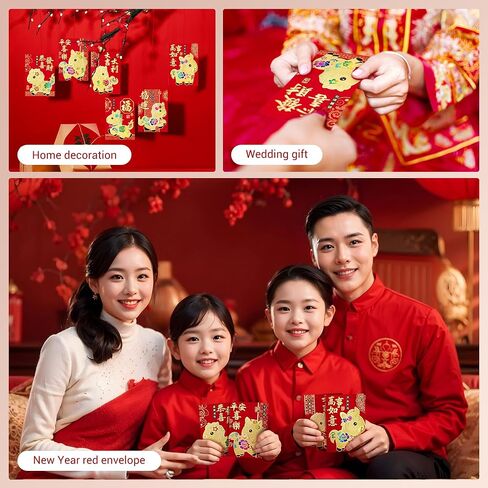 36pcs Red Envelopes Chinese New Year, Chinese Traditional Lucky Money Hong Bao Red Envelope Pockets for 2026 Spring Festival, Lunar New Year, 6 Cartoon Horse Designs,M in Saudi Arabia