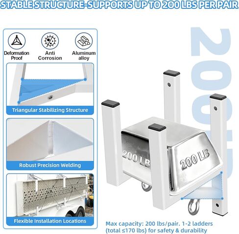 Cargo Trailer Ladder Rack-400lb Load-Carry 2-4 Ladders-Adjustable Aluminum Side Mount RV Ladder Rack-Rubber Pads/Bungee Cords/Hooks for Open/Enclosed Trailer/Garage/Shed Exterior/Interior Wall in Saudi Arabia