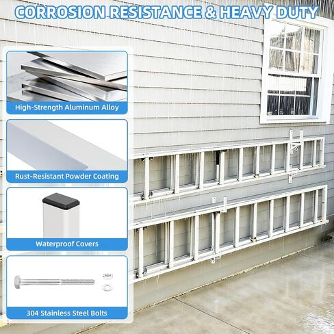 Cargo Trailer Ladder Rack-400lb Load-Carry 2-4 Ladders-Adjustable Aluminum Side Mount RV Ladder Rack-Rubber Pads/Bungee Cords/Hooks for Open/Enclosed Trailer/Garage/Shed Exterior/Interior Wall in Saudi Arabia