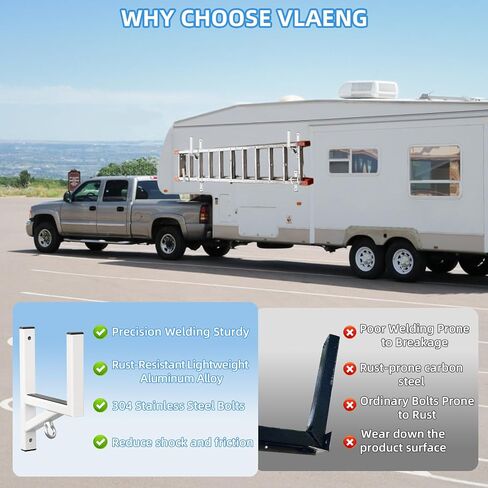 Cargo Trailer Ladder Rack-400lb Load-Carry 2-4 Ladders-Adjustable Aluminum Side Mount RV Ladder Rack-Rubber Pads/Bungee Cords/Hooks for Open/Enclosed Trailer/Garage/Shed Exterior/Interior Wall in Saudi Arabia