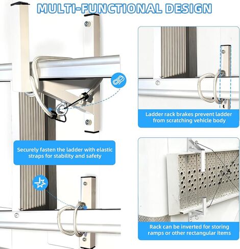 Cargo Trailer Ladder Rack-400lb Load-Carry 2-4 Ladders-Adjustable Aluminum Side Mount RV Ladder Rack-Rubber Pads/Bungee Cords/Hooks for Open/Enclosed Trailer/Garage/Shed Exterior/Interior Wall in Saudi Arabia