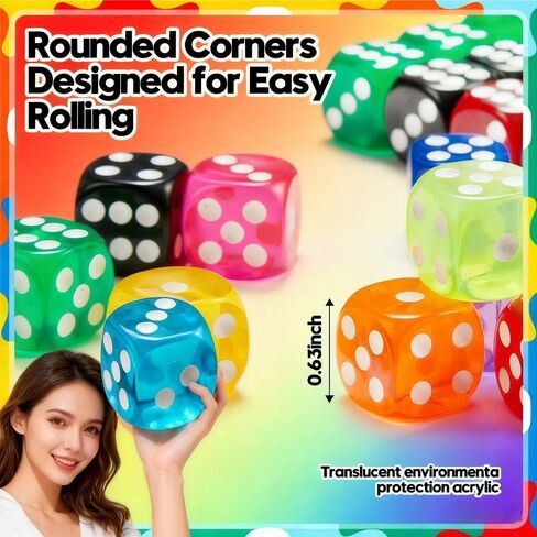 36 Pack 14MM Translucent Colors 6 Sided-Dice Set for Office Furniture Random Color in Saudi Arabia