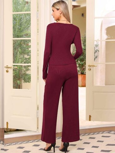 مجموعات Allegra K Lounge للسيدات المكون من 2 قطعة V Draphring Fall Long Sleeve Wide Leg Mets مع جيوب in Saudi Arabia