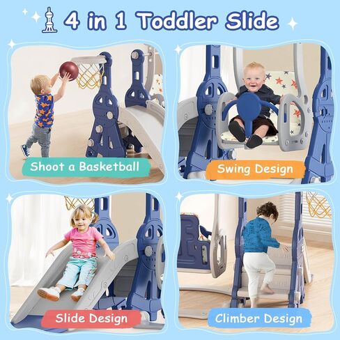 BIERUM 4 in 1 Toddler Slide and Swing Set, Baby Slide for Toddlers Age 1-2, with Basketball Hoop, Indoor Outdoor Toddler Playset Pink in Saudi Arabia