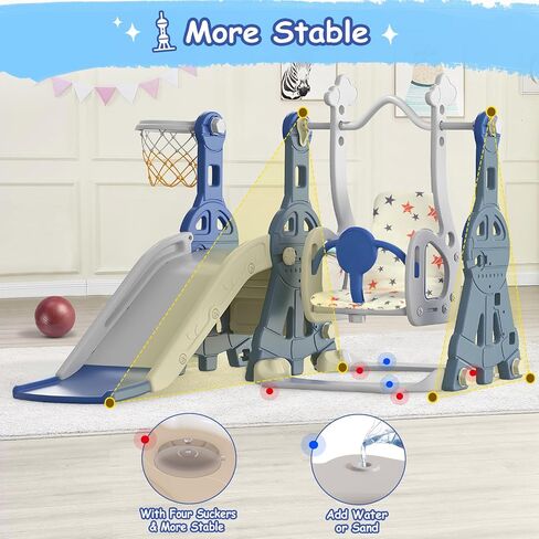 BIERUM 4 in 1 Toddler Slide and Swing Set, Baby Slide for Toddlers Age 1-2, with Basketball Hoop, Indoor Outdoor Toddler Playset Pink in Saudi Arabia