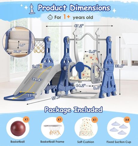 BIERUM 4 in 1 Toddler Slide and Swing Set, Baby Slide for Toddlers Age 1-2, with Basketball Hoop, Indoor Outdoor Toddler Playset Pink in Saudi Arabia