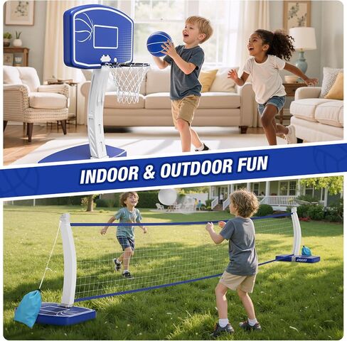 2-in-1 Pool Basketball Hoop and Volleyball Net, Pool Volleyball & Poolside Basketball Game Set for Inground Swimming Pool, Summer Outdoor Water Games Toys for Kids Teens Adults Family in Kuwait