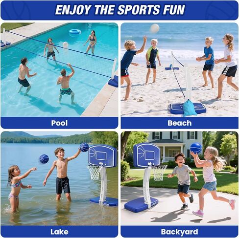 2-in-1 Pool Basketball Hoop and Volleyball Net, Pool Volleyball & Poolside Basketball Game Set for Inground Swimming Pool, Summer Outdoor Water Games Toys for Kids Teens Adults Family in Kuwait