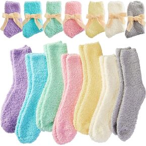 Geyoga 7 Pairs Fuzzy Slipper Socks for Women Soft Fluffy Slipper with Velvet Ribbon Cozy Winter Warm Plush Home Sleeping Sock in Saudi Arabia