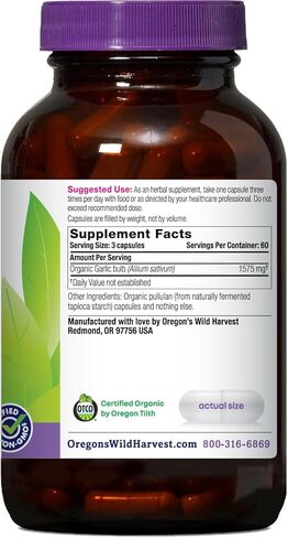 Oregon's Wild Harvest, Certified Organic Garlic Capsules, Non-GMO, 1575 MGS, 90 Count in Kuwait