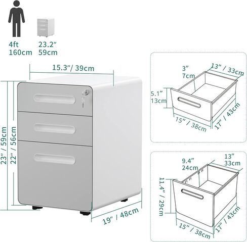 YITAHOME 2 Drawer File Cabinet with Lock, Mobile Metal Filing Cabinet for Letters/Legal/A4 Size, Home Office & Business Enterprise, Fully Assembled Except Wheels, Black in Saudi Arabia