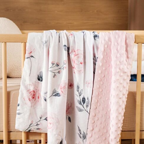 david's kids Micro Fleece Minky Baby Blanket for Girls with Double Layer and Soothing Raised Dots, Breathable and Soft Lightweight Receiving Blanket for Newborns, 30x40 Inches, Floral Flowers in Saudi Arabia
