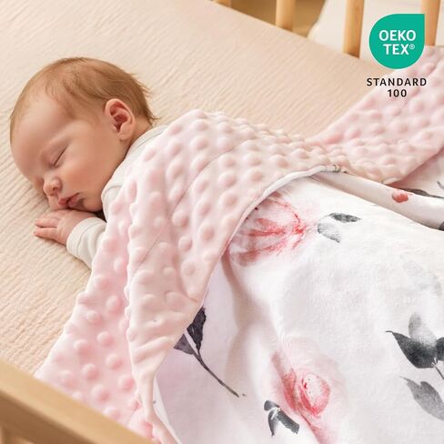 david's kids Micro Fleece Minky Baby Blanket for Girls with Double Layer and Soothing Raised Dots, Breathable and Soft Lightweight Receiving Blanket for Newborns, 30x40 Inches, Floral Flowers in Saudi Arabia