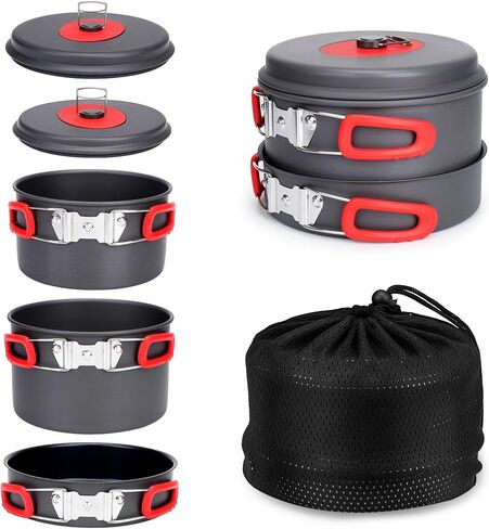 ALOCS Camping Cookware Set,Durable Aluminum Camping Cooking Set, Compact Camping Pots and Pans Set with Kettle, Non-Stick Camping Pan Camping Essentials for Outdoor Cooking, Hiking, and Picnics. in Saudi Arabia