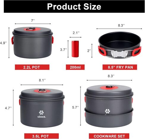 ALOCS Camping Cookware Set,Durable Aluminum Camping Cooking Set, Compact Camping Pots and Pans Set with Kettle, Non-Stick Camping Pan Camping Essentials for Outdoor Cooking, Hiking, and Picnics. in Saudi Arabia