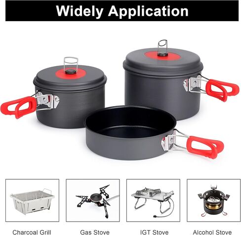 ALOCS Camping Cookware Set,Durable Aluminum Camping Cooking Set, Compact Camping Pots and Pans Set with Kettle, Non-Stick Camping Pan Camping Essentials for Outdoor Cooking, Hiking, and Picnics. in Saudi Arabia