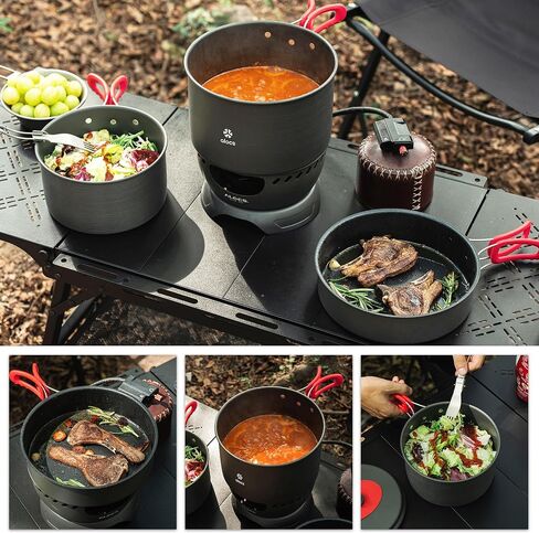 ALOCS Camping Cookware Set,Durable Aluminum Camping Cooking Set, Compact Camping Pots and Pans Set with Kettle, Non-Stick Camping Pan Camping Essentials for Outdoor Cooking, Hiking, and Picnics. in Saudi Arabia