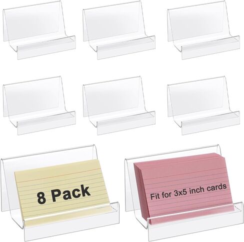 BTSKY 8 قطع حامل بطاقات مؤشر مقاس 3 × 5 بوصة - حامل تخزين بطاقات مؤشر من الأكريليك الشفاف، منظمات بطاقات ملاحظات قابلة للتكديس للبطاقات البريدية والصور وتخزين بطاقات التهنئة - حامل وصفات بلاستيكي للمكتب والمطبخ in Kuwait