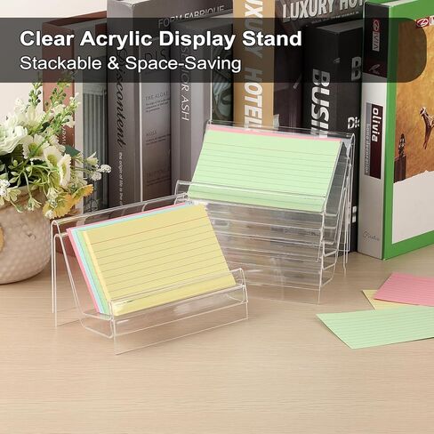 BTSKY 8 قطع حامل بطاقات مؤشر مقاس 3 × 5 بوصة - حامل تخزين بطاقات مؤشر من الأكريليك الشفاف، منظمات بطاقات ملاحظات قابلة للتكديس للبطاقات البريدية والصور وتخزين بطاقات التهنئة - حامل وصفات بلاستيكي للمكتب والمطبخ in Kuwait