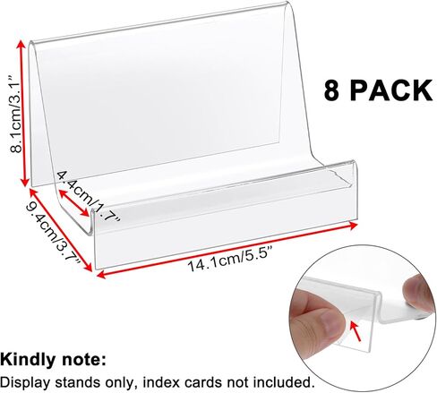 BTSKY 8 قطع حامل بطاقات مؤشر مقاس 3 × 5 بوصة - حامل تخزين بطاقات مؤشر من الأكريليك الشفاف، منظمات بطاقات ملاحظات قابلة للتكديس للبطاقات البريدية والصور وتخزين بطاقات التهنئة - حامل وصفات بلاستيكي للمكتب والمطبخ in Kuwait