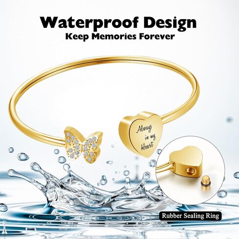 XIUDA Urn Bracelet for Human Ashes Butterfly Heart Ash Bracelet for Women Stainless Steel Openable Cuff Bangle Cremation Bracelet - Always in My Heart in Kuwait