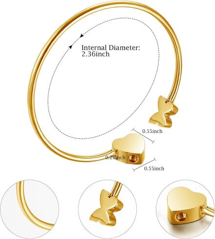 XIUDA Urn Bracelet for Human Ashes Butterfly Heart Ash Bracelet for Women Stainless Steel Openable Cuff Bangle Cremation Bracelet - Always in My Heart in Kuwait